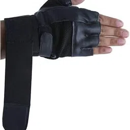 GymWar Gym Gloves Leather Gym Gloves for Men with Wrist Support Band for Weight Lifting and Exercise Black Color-image-78