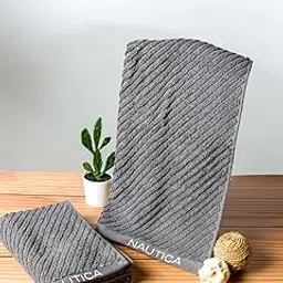 NAUTICA 600 GSM Fluffy Zero Twist 100% Cotton Towel -2pc Hand Towel (Cross View) Solid-Steel Grey-picture-53