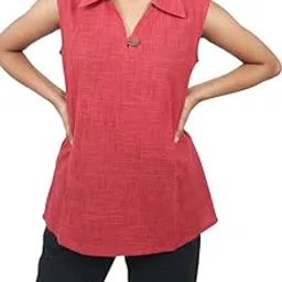 Shri Sakhi Women's Handloom Pure Cotton Top, Turkish Red-picture-12
