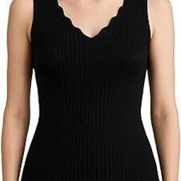bedazzle Sleeveless Ribbed Knit top with a Scalloped V-Neckline,-picture-40
