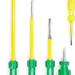 Screw Driver Set of 5 Pcs | 2 in 1 Screw Driver | (2, 4, 6, 8 Green and Silver) | Tool Steel Tester | Long handle Strong Grip Carbon Steel Combination | Multipurpose use | Magnetic Tip-image-0