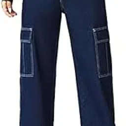 ri sign hub Girls Stylish High-Rise Charcoal Blue 6 Pocket Cargo Denim Jeans | | Kids Pants for Girls-picture-49