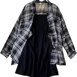 royalica Women's Black and White Colour Collared Checked Shirt with Heavy Black Inner.-picture-23