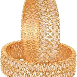 Gold Plated American Diamond CZ Marquise Traditional Kada Bangles for Women/Girls-image-69