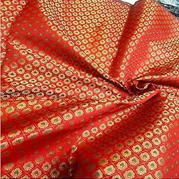 Ethnic Pure Banarasi Brocade Silk Fabric - 44 Inch Width, Multipurpose Material for Lehenga, Choli, Blouse, Kurti & God Dresses (Available in 1/2/3/4 Meter Options) (RED, 1 Meter) image 1