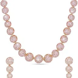 yellow chimes Jewellery Set for Women and Girls Traditional American Diamond Jewellery Set Gold Rosegold Plated AD Necklace Set for Women Birthday Gift for Girls & Women image 1