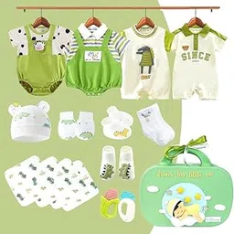 Little Surprise Box 20 Pcs Green Dream Big Themed Baby Birthday Gift Hamper with Travelling Suitcase – Unisex Newborn Gift Set-image-35