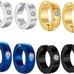 meenaz Earrings men boyfriend girls women gents ear studs for men Stainless Steel Piercing Clip on Screw Bali Pierced Hoop Stud Huggie Magnetic earrings for boys silver black gold blue boys earrings-picture-44