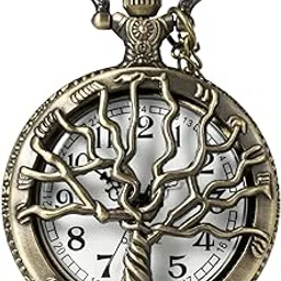 morfong Men's Vintage Quartz Pocket Watch Hollow Life Tree Design with Chain Birthday Father's Day Gifts-picture-16