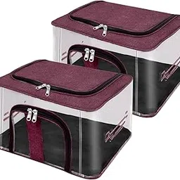 33L Transparent Storage Box for Clothes, Sarees, Wardrobe Organizer with Handle | Moisture-Proof PVC & Nylon Bag – Vivid Red (44x31x24 cm) (2 PACK)-picture-29