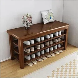 Shoe Rack Organizer Wooden Shoe Rack, Rustic Wood Shoe Bench for Entryway Closet, Durable Adjustable 2/3 Tier Shoe Storage Bench, Walnut Color Shoe Rack (3-Layers 100cm)-image-51