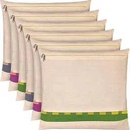 TEKCOOL Cotton Saree Bags/Covers For Storage Set Of - 6 Big Size Single (16 X 14 Inches) With Zip Closure For Clothes Bags And Wardrobe Organizer With Transparent Mesh Window, Beige-picture-30