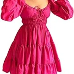 tandul Women Fit and Flare Dress Above Knee/Mid Thigh Length Casual Pink Crepe Dress, (6583)-picture-17