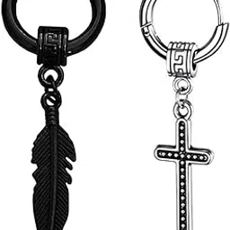 Feather With Christ Jesus Cross Ear Stud Black And Silver Stainless Steel Hoop Earrings For Men And Women-image-28