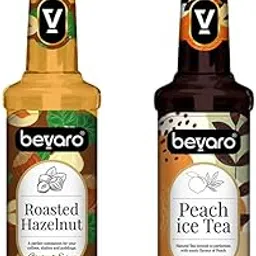 BEVARO Peach Ice Tea Syrup and Roasted Hazelnut Syrup Combo, 300ml each, Pack of 2, Gourmet Syrup for Coffee, Shakes, Hot Brew, Cold Brew, Mocktails, Beverages & Desserts-image-91