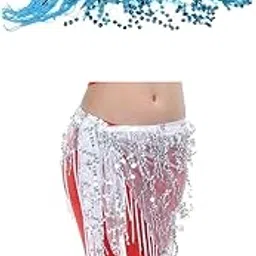 MYADDICTION 2pcs Lady's Belly Dance Sequins Triangle Hip Scarf with Tassel Multicolour-picture-32