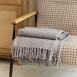 TIB Cotton Throw Blanket,125x150 cm, Throws for Sofa and Couch 3 Seater 120 TC with Fringes, (Grey)| TC - 120-picture-12