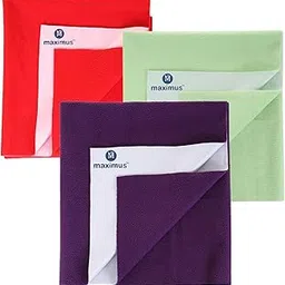 Maximus Waterproof Quick Dry Sheet for Baby Pack of 3 | Bed Pad Extra Absorbent Washable Matress Protector | Bed Protector Sheet for Toddler Children (70x50cm) (RED, Purple & Green, Small)-picture-22