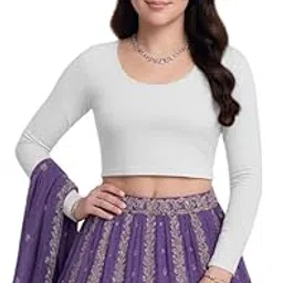 xolani Readymade Cotton Fitted Saree Blouse for Women Full Sleeve Square Round U Neck Regular fit Stretchable Pullon Western Stylish Crop Top VX16-picture-12