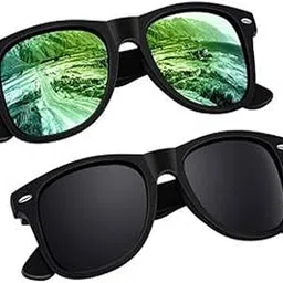 Black & Green Rectangular Combo Sunglasses for Men And Women with UV Protection (Lens Black & Green || Frame-Black || FRH-083) - Pack of 2-image-53