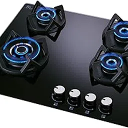 Elica Hob 4 Burner Auto Ignition Glass Top - 3 Double Ring Brass and 1 Mini Triple Ring Brass Burner Gas Stove (CLASSIC AB 4B 60), Black-picture-27