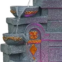 CRAFT SMITH Polyresin Designer Table Top Indoor Home Decor 4 Steps Waterfall Fountain with Yellow LED Lights & Water Flow Controller Pump (Size: 40 x 29.5 x 22CM | Weight: 2185grm | Color: Grey)-image-23