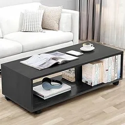 ABOUT SPACE Coffee Table - Center Table for Living Room with Wheels, Engineered Wood Rectangle Tea Table with Storage, Teapoy for Hall Lounge Office - Black Mahogany (L 80 x B 40 x H 41.5 cm)-image-36