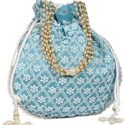 Sunesh Creation Raw Silk Floral Ethnic Rajasthani Traditional Work Potli Purse with Beads Handle for Women with Zipper, Potli Bags for Return Gifts, Potli Pouches for Baby Shower-picture-11
