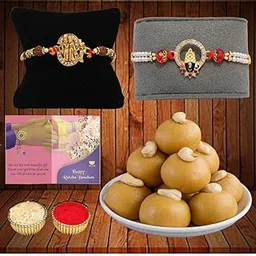 BOGATCHI rakhi for brother with sweets, rakhi for brother combo with sweets, rakhi with sweet combo, sweets for rakhi, rakhi sweets -Besan Ladoo + Rakhi Set of 2 +Roli Chawal+ Rakhi Card |RKH21d-83-picture-19