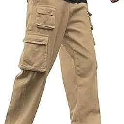 hoytoche Mens Cotton Blend Cargo Trousers - Regular Fit Drawstring Waist Long Pants with Multi-Pocket Design - Casual Outdoor Workwear Bottoms-picture-32
