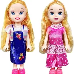 New 2 Cute Pretty Sisters Dolls with Beautiful Hairs and Movable Body Parts Crown Doll Set for Girls (Colour and Dress as per Stock)-image-6