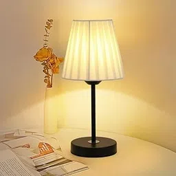Mufasa White Pleated Fabric Lamp Shade Table Lamp for Drawing Room/Restaurant Tables/Dining Room/Bedside/Bedroom/Study Room/Office with On/Off Switch (31CM Height) (Bulb Not Included)-picture-38