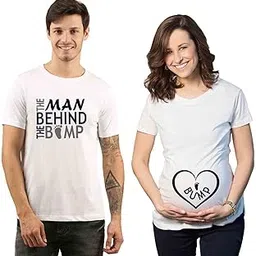 bouncy toonz Maternity Tshirts Couple Dress Cotton Half Sleeve Pregnancy Announcement Mom to be Maternity Couple Tshirt for Photoshoot Pack of 2(cus-mat-dadamama)-picture-35