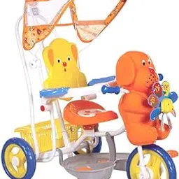Mee Mee Baby Tricycle & Rocker Combo: 2-in-1 Ride with Adjustable Seat Parental Control, Cushioned & Comfortable Seat, Wide wheels Rubber Grip, Fun, Stylish Trike for Toddlers (Orange, With Canopy) image 1