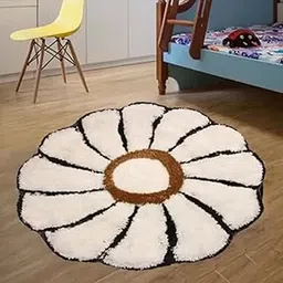 KOMALFAB Polyester Anti Skid Full Sun Flower Shaggy Door Mat for Home Entrance | Area Rug for Dining Hall | Bedside Runner for Your Floor, Home, and Living Room (60 x 60 CM, White)-image-41