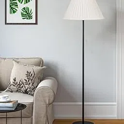 Devansh Off White Cotton Knife Pleated Cotton Shade Floor lamp with Black Wood Base for Decoration/Office/Home/Gifting/Study-(12x12x56.7 inches)-picture-10