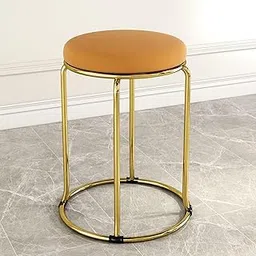 Elegant Green Velvet Vanity Stool with Gold Metal Legs – Compact Footrest for Living Room, Bedroom Seating, Makeup Chair Stylish and Comfortable Accent Stool (Orange, Golden Legs)-picture-54