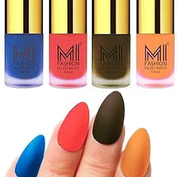 MI FASHION Velvet Matte Nail Polish Combo Pack Trendy And Stylish Colours 9.9ml Navy Blue, Neon Orange, Olive Brown, Saffron Orange (Pack-4)-image-64