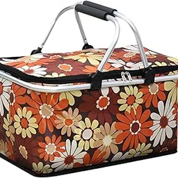 JD PRO || Insulated Picnic Baskets 26L, Cooler Bag, Shopping Basket, Collapsible Picnic Cooler with Aluminium Handle for Food, Camping, Work or Outdoor Hiking Black || (Multicolor)-picture-10