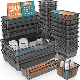 JD FRESH Set of 20 Drawer Organiser/Unbreakable Drawer Organizer/Dressing Table Organizer/Multi-Purpose Storage Boxes/Drawer Divider Tray for Kitchen/Bedroom/Office - (Black) Polypropylene, Stationery-image-13