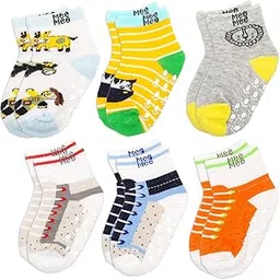 Mee Mee Cotton socks for baby | Anit - Skid, Soft, Colourful Prints For 6-12 Months (Pack of 6)-picture-38
