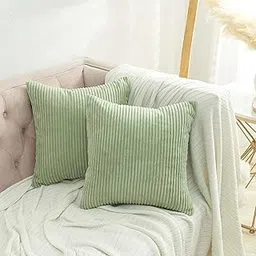 Guffaw / Corduroy/Stripped/Luxury Cushion Covers Large Size 20"X20" Inches (Sage Green, 2), 240 TC-picture-28
