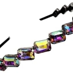 deepti chandna designs Stunning and Elegant Handcrafted Headband, Featuring Crystals & Stones for Women (Rainbow Thick Rectangular Stone)-picture-13