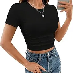keri perry Women's Knitted Short Sleeve Solid Round Neck Ribbed Tank & Crop Tops (Single)-picture-29