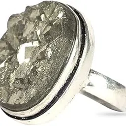 Genuine Pyrite Druzy Sterling Silver Adjustable Ring, Unisex, 925 Silver-image-30