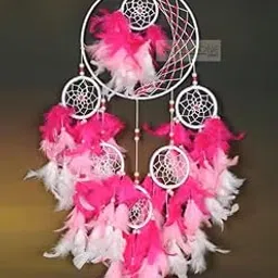 Handmade Dream Catcher with Pink and White Feathers, Large Multi-Ring Design, Traditional Native American Style Wall Hanging, Home Decor-image-21