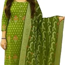 Traditional Indian Cotton Salwar Suit Set, Olive Green with Floral Print, 3-Piece Ethnic Dress with Dupatta, Casual Wear-image-62