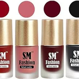 SM FASHION Matte Nail Polish Combo | Velvet Dull Matte Nail Paint Berry Pink -Light Nude-Maroon-Black (Pack of 4: 7ml each)-picture-23
