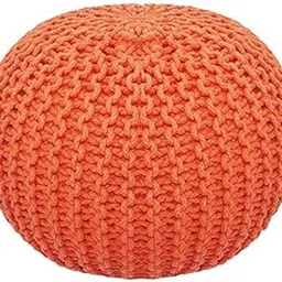safunooza Pouf Puffy for Living Room Sitting Round Ottoman Bean Filled Stool for Foot Rest - Hand Knitted Cable Style Dori Pouf - 20 Dia x 14 High (Orange)-picture-35
