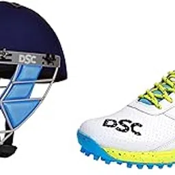 DSC Jaffa 22 Cricket Shoes for Men and Boys UK-8 White/Lime-Yellow & DSC 1500213 Guard Cricket Helmet Medium (Navy)-picture-26
